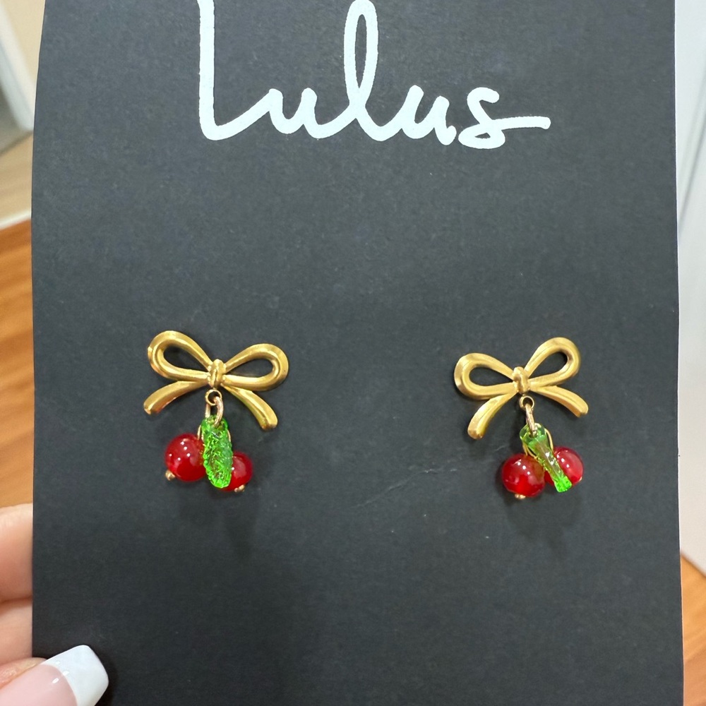 Lulus Gold and Red Cherry Stud Earrings